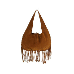Fringe Stitched Suede Hobo Bag