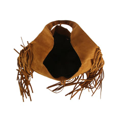 Fringe Stitched Suede Hobo Bag