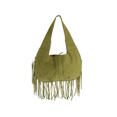 Fringe Stitched Suede Hobo Bag