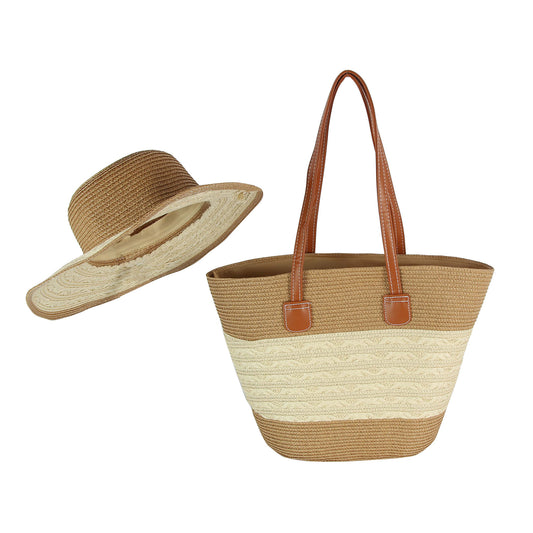 Woven Straw Tote and Sun Hat Set