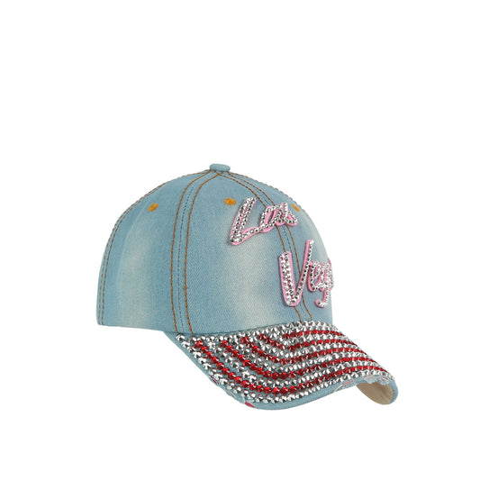 Rhinestone Vegas Denim Cap