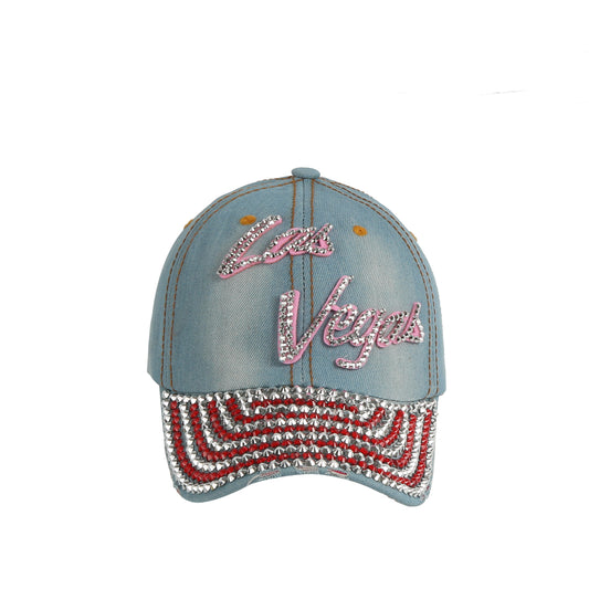 Rhinestone Vegas Denim Cap