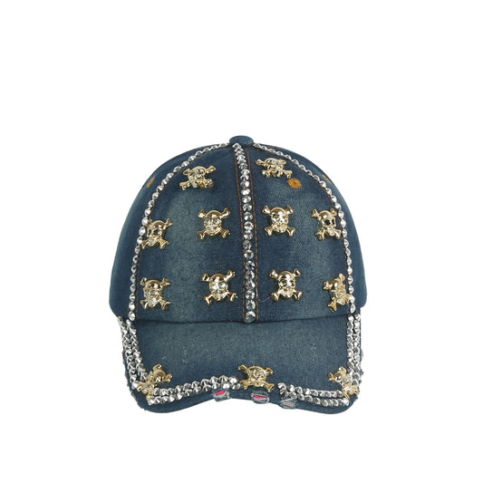 Rhinestone Skull Denim Cap