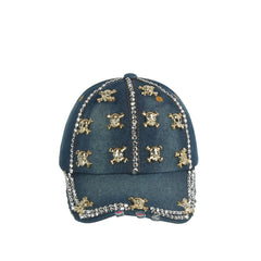 Rhinestone Skull Denim Cap