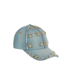 Rhinestone Skull Denim Cap
