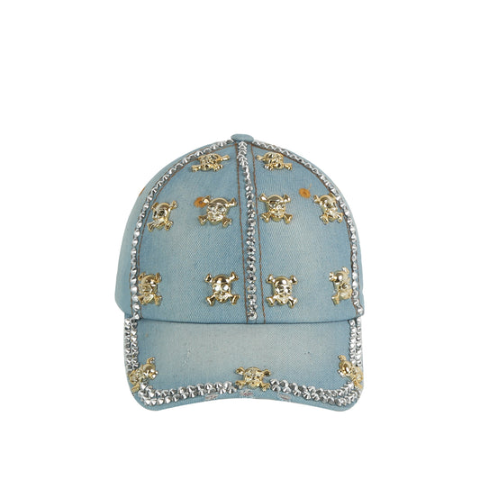 Rhinestone Skull Denim Cap