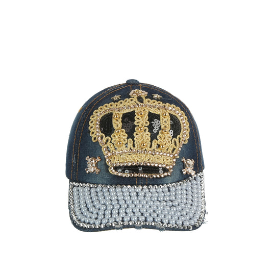 Skull and Crown Denim Cap