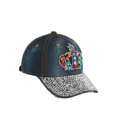 Jeweled Rhinestone Crown Denim Cap