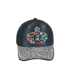 Jeweled Rhinestone Crown Denim Cap