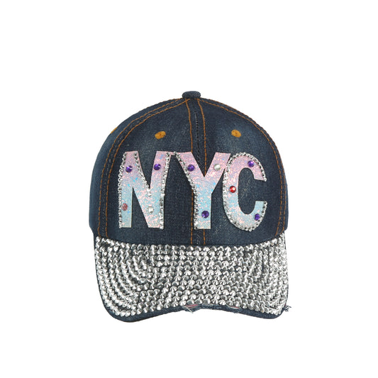 Jeweled Rhinestone Crown Denim Cap