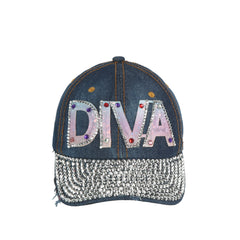 Jeweled Rhinestone Crown Denim Cap