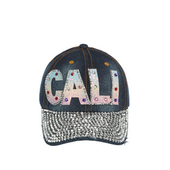 Jeweled Rhinestone Crown Denim Cap