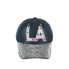 Jeweled Rhinestone Crown Denim Cap