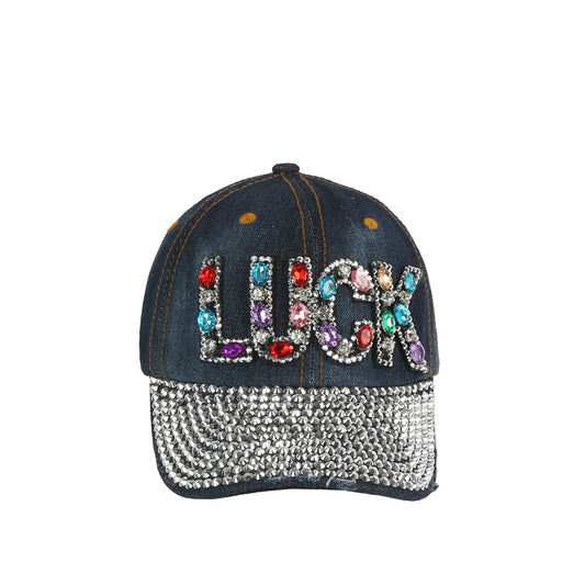 Rhinestone Luck Denim Cap