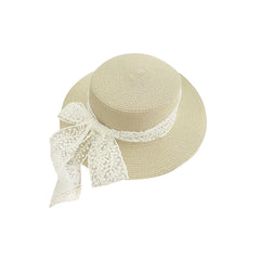 Lace Bow Short Brim Straw Hat
