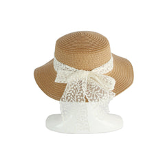 Lace Bow Short Brim Straw Hat