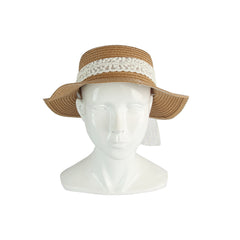 Lace Bow Short Brim Straw Hat