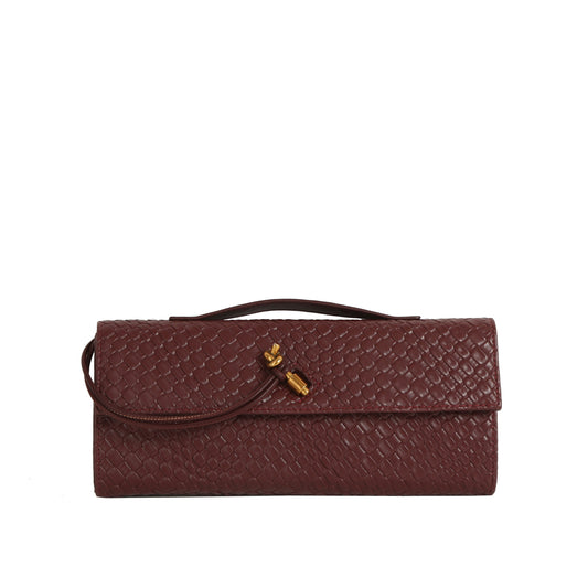 Embossed Weave Knot Accent Clutch Shoulder Bag