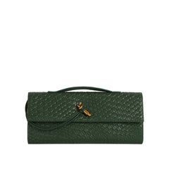 Embossed Weave Knot Accent Clutch Shoulder Bag