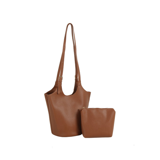 Sleek Bucket Tote Shoulder Bag with Pouch