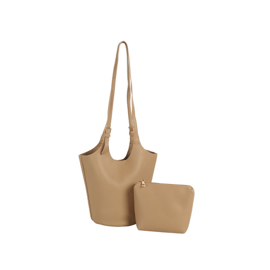 Sleek Bucket Tote Shoulder Bag with Pouch