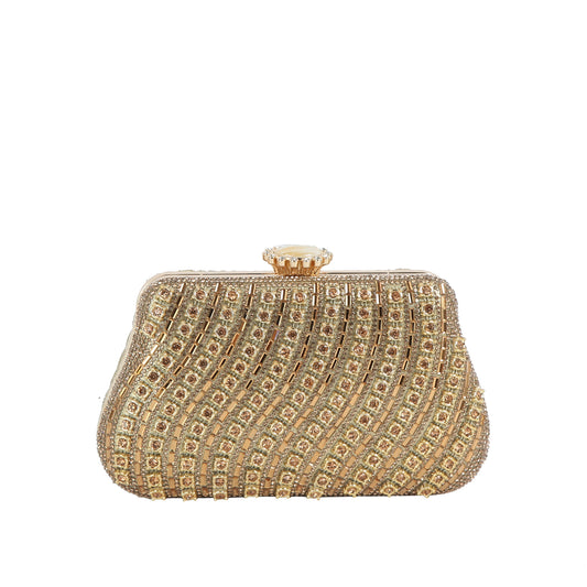 Wavy Rhinestone Frame Clutch