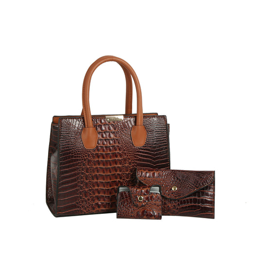 Crocodile Embossed 3-Piece Tote Set