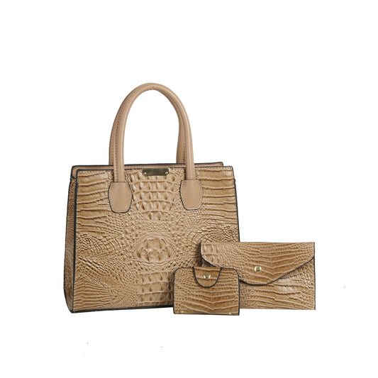 Crocodile Embossed 3-Piece Tote Set