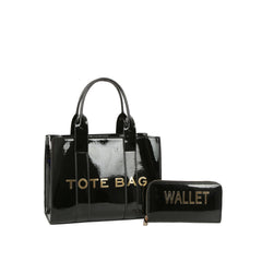 Oversized Metallic Structured Tote Bag Set (2-Piece)