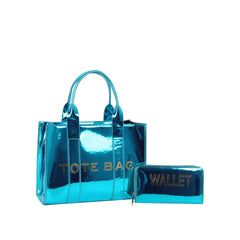 Oversized Metallic Structured Tote Bag Set (2-Piece)