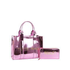 Oversized Metallic Structured Tote Bag Set (2-Piece)