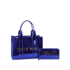 Oversized Metallic Structured Tote Bag Set (2-Piece)