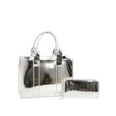 Oversized Metallic Structured Tote Bag Set (2-Piece)