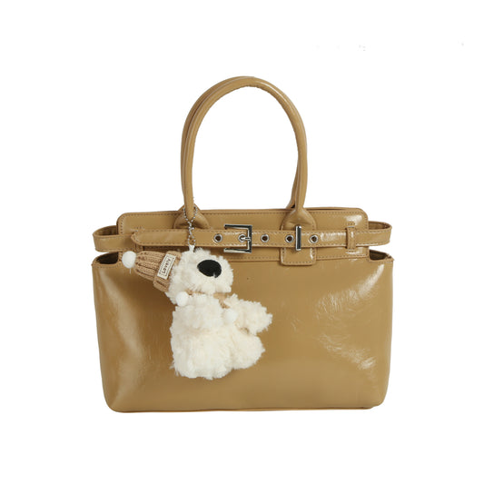 Glossy Buckle Charm Tote