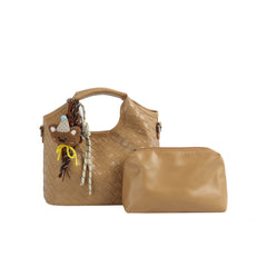 Woven Embossed Charm 2-Piece Tote Set