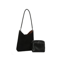 Curved Top Suede Hobo Shoulder Bag with Pouch