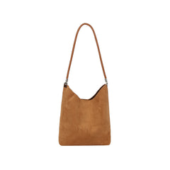 Curved Top Suede Hobo Shoulder Bag with Pouch