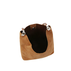 Curved Top Suede Hobo Shoulder Bag with Pouch