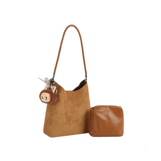Plush Charm Suede Shoulder Bag Set