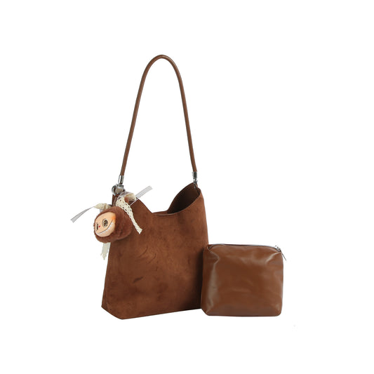 Plush Charm Suede Shoulder Bag Set
