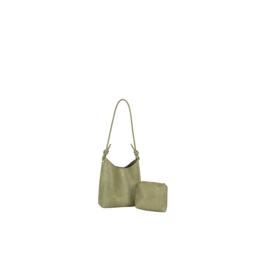Knotted Strap Faux Leather Hobo Shoulder Bag with Matching Pouch