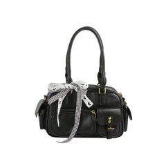 Ribbon Accent Multi-Pocket Shoulder Bag
