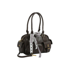 Ribbon Accent Multi-Pocket Shoulder Bag