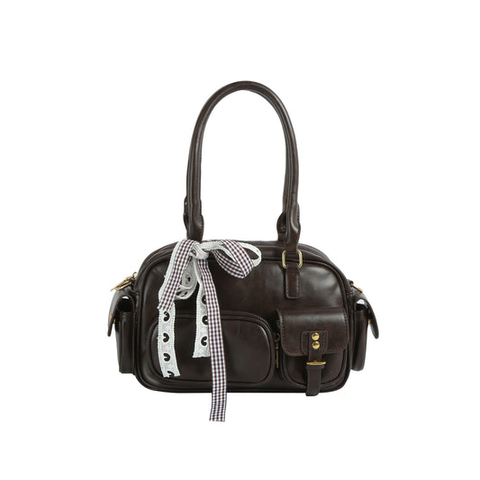 Ribbon Accent Multi-Pocket Shoulder Bag
