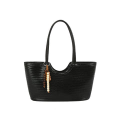Woven Bead-Charm Shoulder Tote