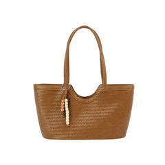 Woven Bead-Charm Shoulder Tote