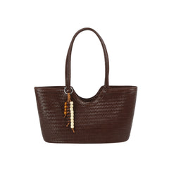 Woven Bead-Charm Shoulder Tote