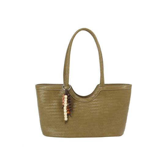Woven Bead-Charm Shoulder Tote