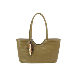 Woven Bead-Charm Shoulder Tote