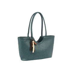 Woven Bead-Charm Shoulder Tote